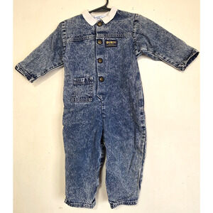 Osh Kosh B'gosh Denim Jumpsuit Baby 24 Months VTG 80s Coverall Stonewashed Jeans